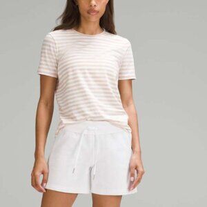 Lululemon Love Curved-Hem Crewneck T-Shirt True Stripe Subtle Tan White 6 crew